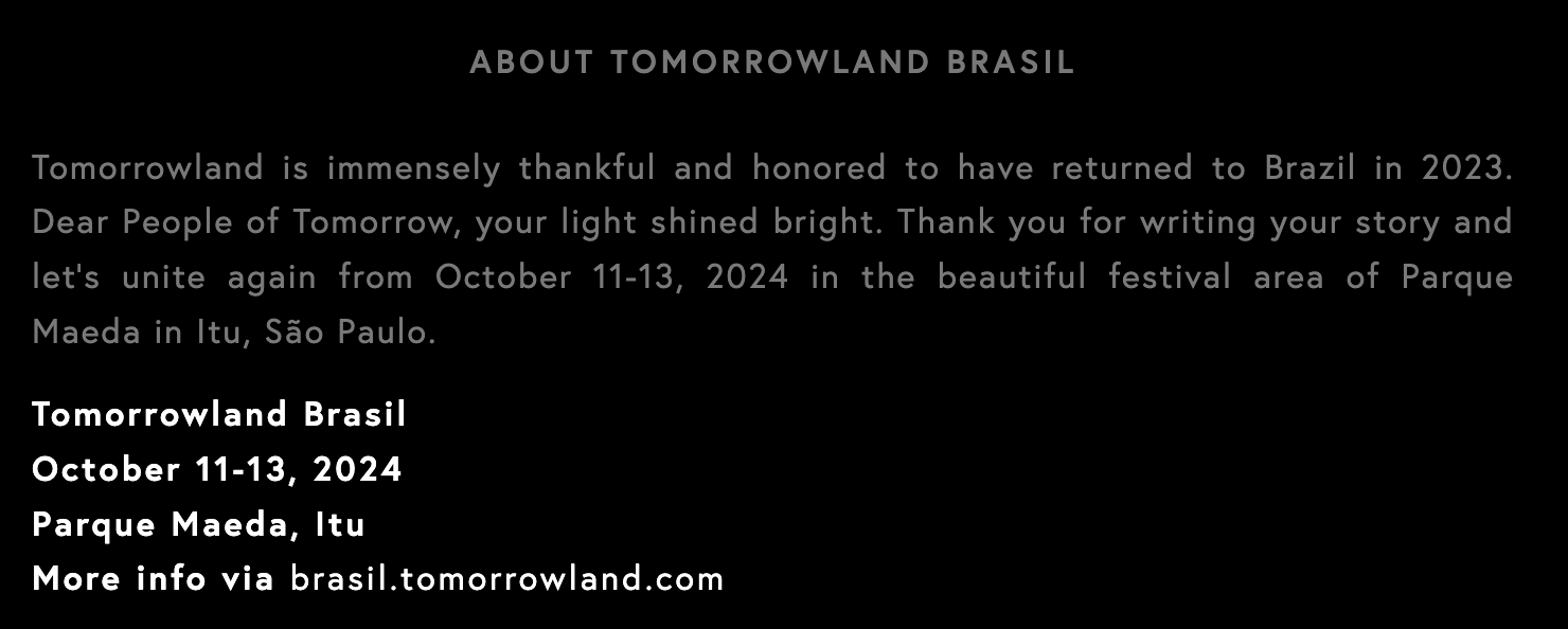 Tomorrowland Brasil Anuncia sus Fechas para el Año 2024 11 al 13 de